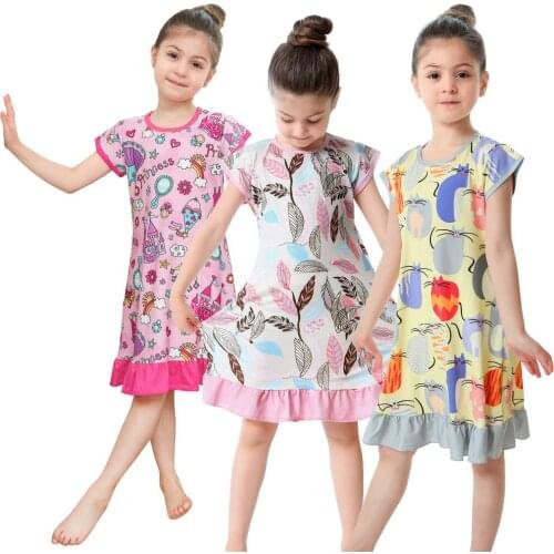 Baby Clothes Summer Pajamas for Children Short Sleeve Long Dresses Round Neck Kids Nightgown Casual Toddler Girls Nightdress