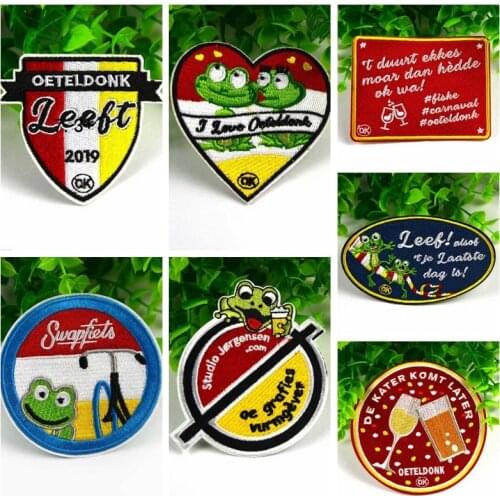 Pulaqi Oeteldonk Emblem Frog Carnival For Netherlands Embroidered Patches For Clothing Iron-on Patch on Clothes Apparel Stickers