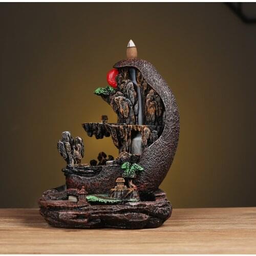 Mountain River Handicraft Incense Burner Ceramic Backflow Waterfall Smoke Incense Holder Hotel Yoga Studio Home Decoration