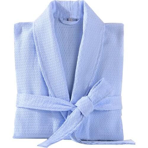 Summer Men Bath Robe Waffle 100% Cotton Mens Robe Shower Sleepwear Nightgowns Robe Male Female Bathrobe Long Pajamas Autumn