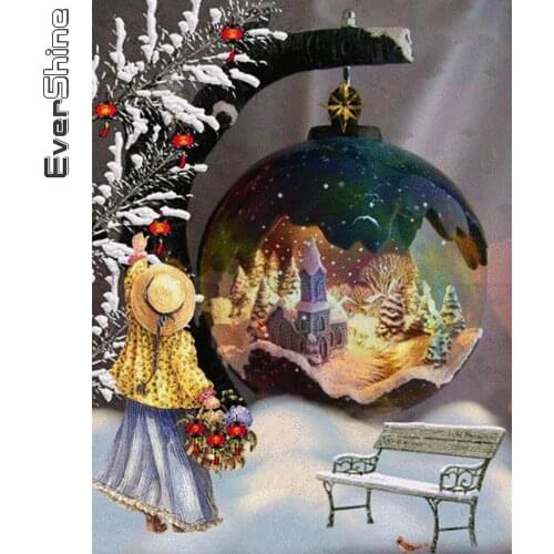 Evershine Diamond Embroidery Girl Picture Of Rhinestone House Diamond Painting Cartoon Cross Stitch 5D DIY Winter Home Decor