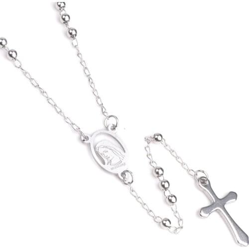 Catholic Prayers Stainless Steel with Virgin Mary Engraved Religious Women Necklace Rosary
