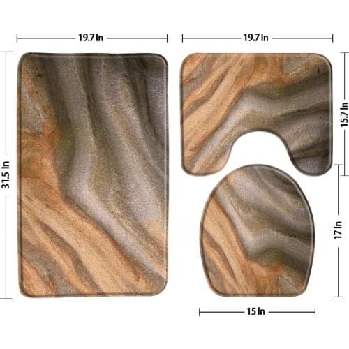 Rock Texture Bath Mat 3-Piece Set Bathroom Carpet Water Absorption Non Slip Flannel Washable Rug Toilet Cover Bath Decor Product