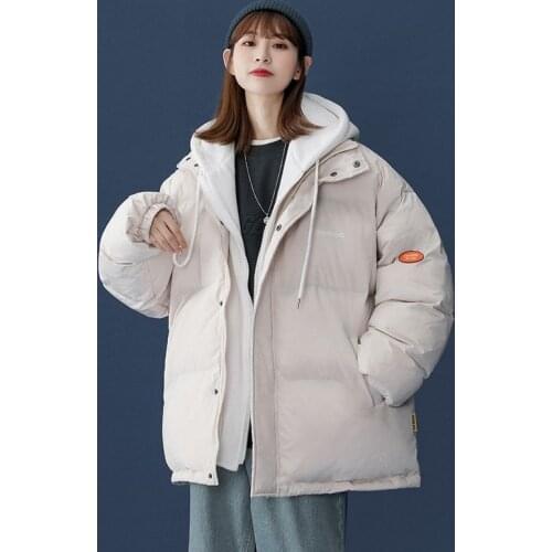 FakeStudent Wear Coat Two-Piece Cotton-Padded Jacket Women Short 2021 Winter New Hooded Loose Clothing Lady
