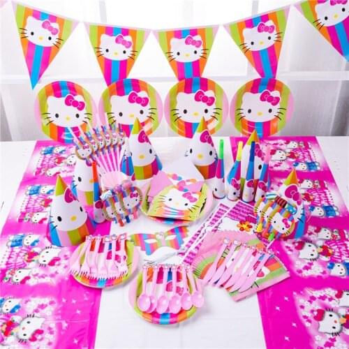 Cute Cat Theme Girl Favor Party Supplies Paper Cup Plates Tablecloth Napkin Birthday Decorations Tableware Sets Baby Shower