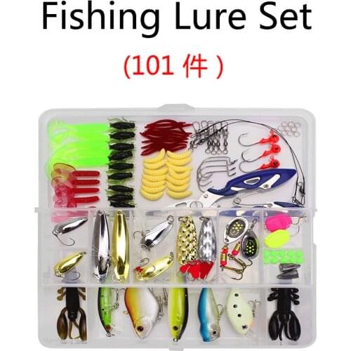 Lure Kit Set Spinner/Artificial/Crank Bait for Fishing Hook Accessories Tackle Box Popper VIB Hard Spoon Minnow 101pcs Wobbler