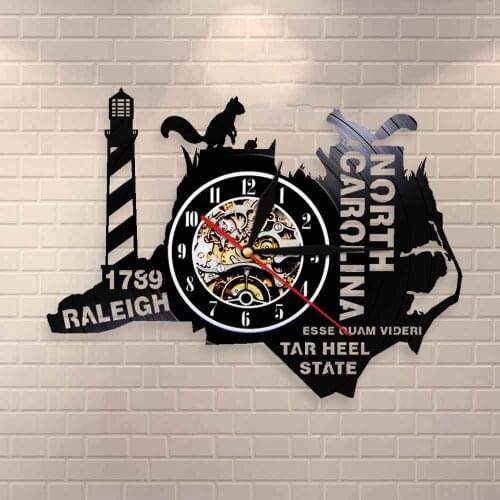 The Tar Heel State North Carolina Wall Clock USA State Vinyl Record Wall Clock Living In North Caroline Gifts For the Homesick