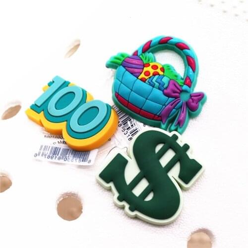 Original Dinosaur Eggs Shoe Accessories Charms 100 Dollar Sign PVC Shoe Buckle Decoration for croc jibz Kids X-mas Party Gifts