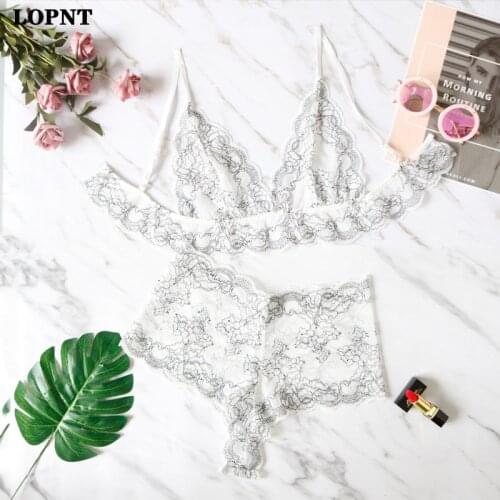 LOPNT Sexy Underwear 3/4 Cup Bra Sets Lace Comfortable Sets Sexy See-through Bra And Panty Sets Three-Point Temptation Lingeries