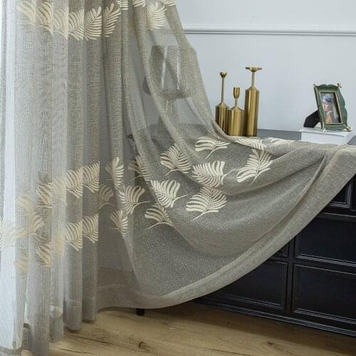 Pastoral Leaf Simple Hollow Out Semi-shading Curtains Cloth for Living Room Modern Brown White Lace Tulle /Yarn for Bedroom SP12