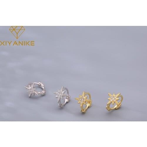XIYANIKE 925 Sterling Silver Diamond-Studded Eight-pointed Star Ear Buckle Female Light luxury Temperament Small Sexy Handmade