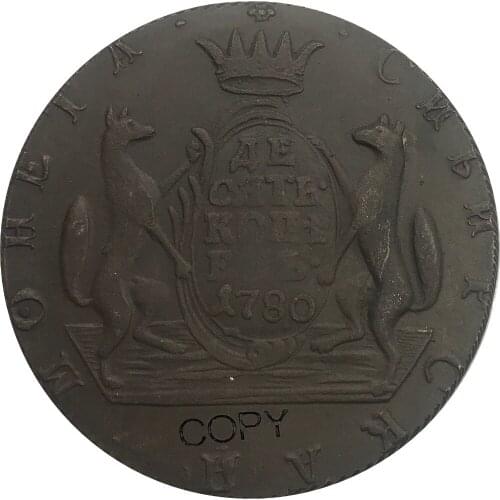 Russia Siberia 1780 KM 10 Kopecks Ekaterina II Red Copper Metal Copy Coin Commemorative COINS Diagonal reeding Edge