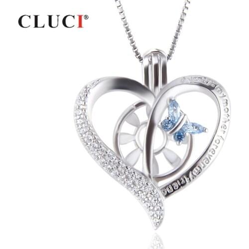 CLUCI Silver 925 Heart Butterfly Charm Pendant for Women Jewelry 925 Sterling Silver Zircon Pendant Jewelry Pearl Locket SC351SB