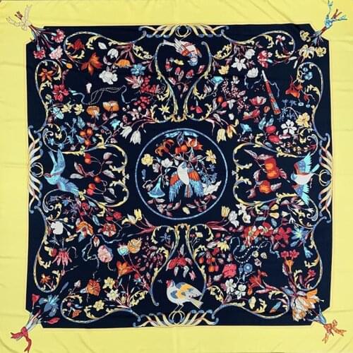 2021 Spring New Square Scarf 130cm Twill 100% Silk Scarf Women Luxury Brand Floral Square Scarf Women Echarpe fashion Shawl