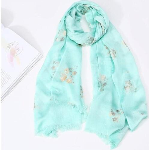 2019 Cotton Flower Pattern Gold Foil Scarves Shawl Long Muslim Floral Luxury Shimmer Wrap Hijab Muffler 16 Color Free Shipping