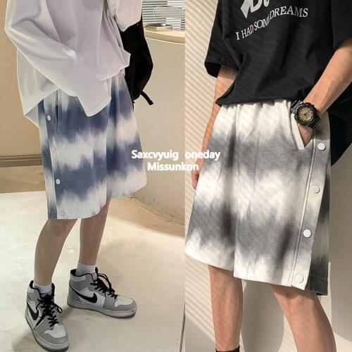 Shorts Men Summer Fashion Buttons Gradient Casual Home Stay Mens Running Jogging Shorts Basketball Short Pants Men Blue/Black