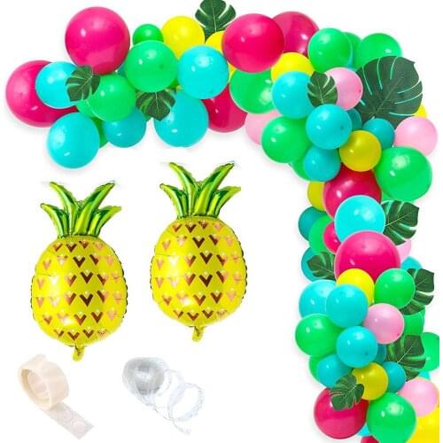 Tropical Hawaiian Balloon Garland Kit Jungle Party Balloons with Tropical Palm Leaves Pineapple Aluminum Balloons for Party