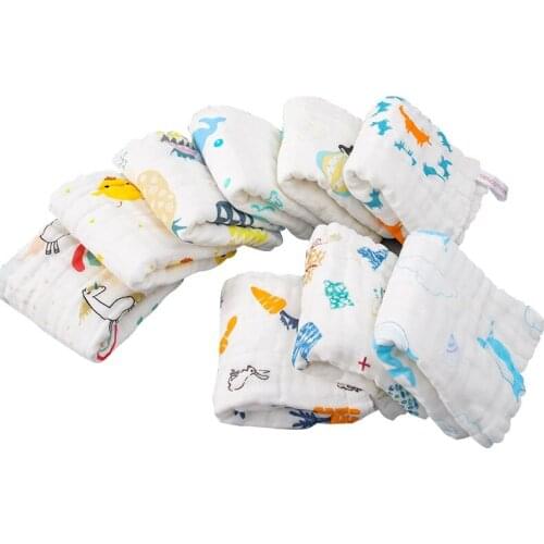 Baby Saliva Towel Infants Milk Bottle Feeding Bibs 6 Layer Cotton Cartoon Printed Cute Newborn Face Washcloth Gifts