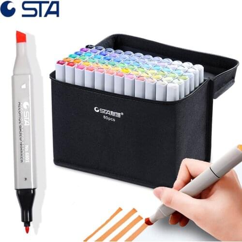 STA 30/40/60/80/128 color white pole marker pen alcohol ink marker pen set double head design comic design art supplies brush
