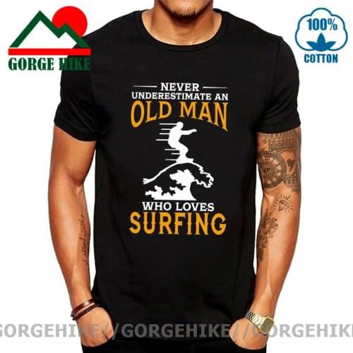 Vintage Never Underestimate an Old Man Who Loves Surfing T shirt men Dad Birthday gift Tee shirt Surf T-shirt surf riding tshirt