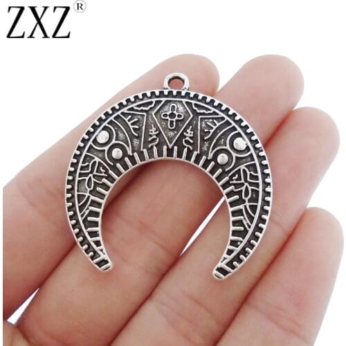 ZXZ 5pcs Large Crescent Moon Double Horn Charms Pendants for Necklace Jewelry Making Findings 39x38mm