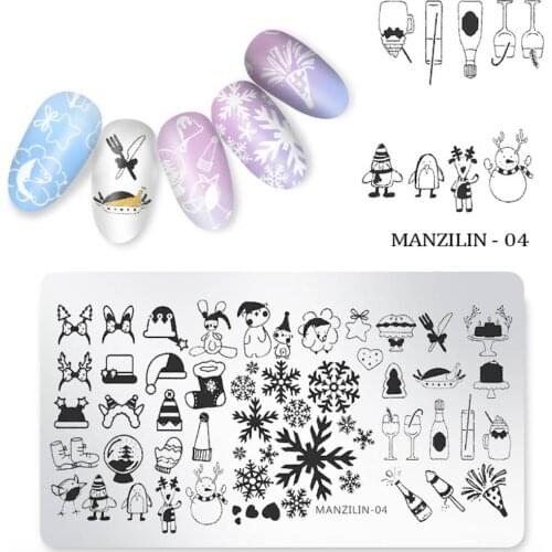 1pcs Christmas Nail Stamping Template Snowflake / Snowman / Santa Claus Animal Geometry Designs Manicure Image Plate Stencil new