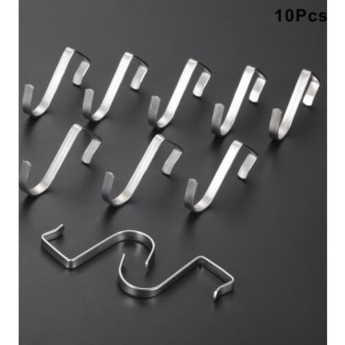 10pcs Flat S-shape Hook Metal Square Hanger 45*20mm Double Head Rod Hold Sundries Kitchen Storage Bathroom Outdoor BBQ Camping