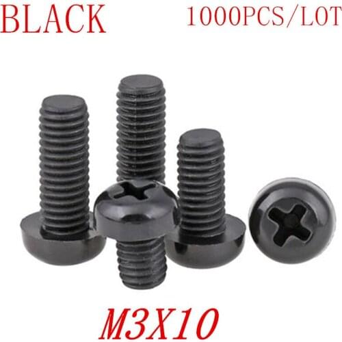 1000PCS wholesale M3*10 M3x10 black nylon plastic round pan head screw