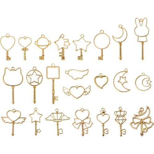 5Pcs Cabochon Base Setting Key Frame Pendant Bezel Setting DIY UV Resin Charms