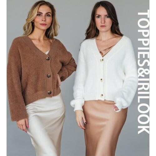 Toppies 2021 White Winter Women Short Cardigan Faux Fur Knitted Sweater Warm Tops