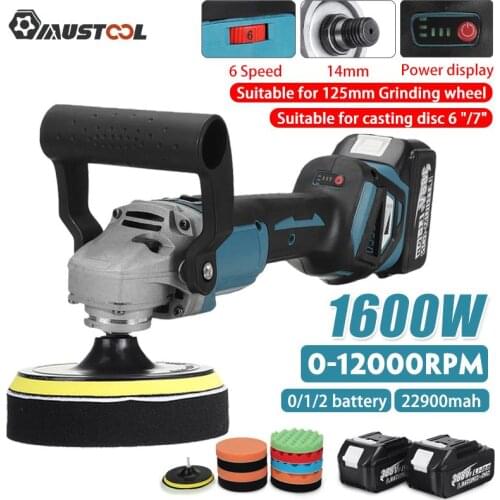 MUSTOOL 6 Gears Brushless Electric Polishing Machine Car Polisher Rechargeable Grinding Machine for Makita 18V Battery