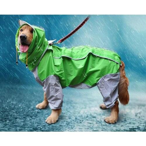 Pet Big Dog Raincoat Four-Legged Waterproof Clothes Jumpsuit Raincoat Hooded Pet Raincoat Large Dog All-Inclusive Raincoat