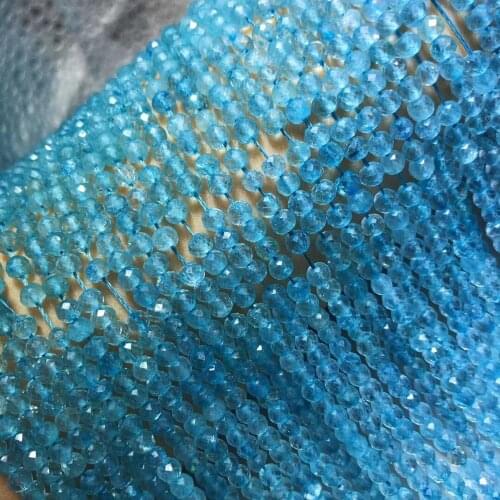 Loose beads blue TOPAZ roundel faceted 3*4mm nature 14inch for making jewelry necklace blue rainbow FPPJ wholesale