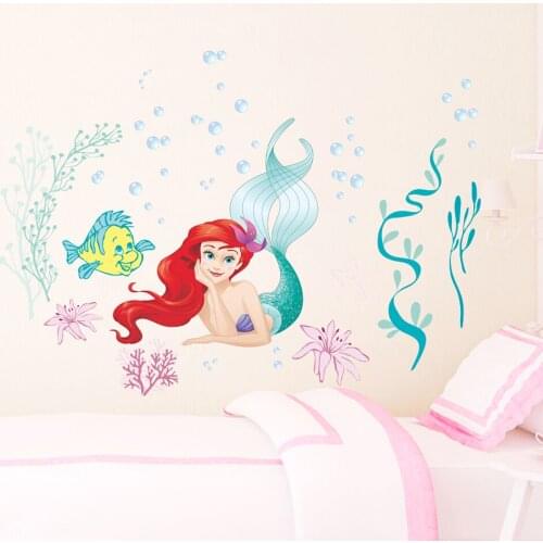Disney Ariel Princess Mermaid Underwater Bubble Wall Stickers For Kids Room Home Decor Bathroom Diy Anime Movie Wall Art Decals