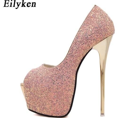 Eilyken New Women Pumps Bling Personality Sexy 16 cm High heel Temperament High-heeled shoes Peep Toe Pumps size 34-40