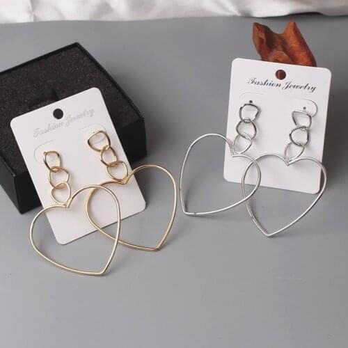 Geometric Metal Hollow Big Heart Long Drop Earrings For Women Statement Simple Earrings Summer Jewelry Valentines Day Girl Gift