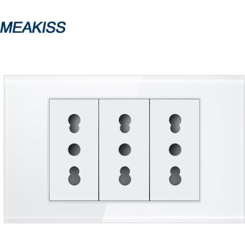 Italy Chile 3 socket Tempered glass panel home power plug socket 16A 110V-250V Fireproof material