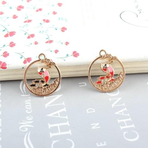 Chinese Fancy Carp Enamel Charms Pendants 10pcs Gold Tone Metal Charms Fit Jewelry DIY Accessories Earring Handmade