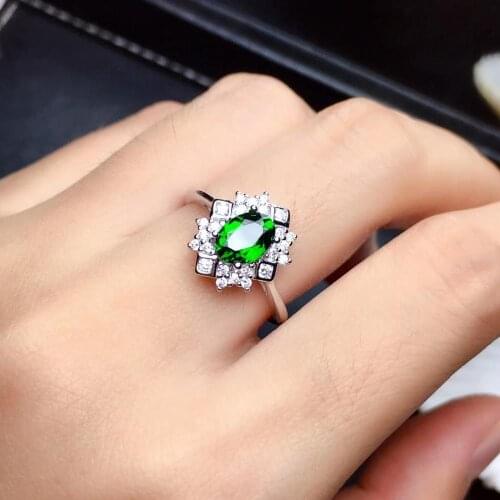 Natural green diopside gem Ring Natural gemstone Ring S925 silver Luxurious ancient geometry womens girl party gift Jewelry