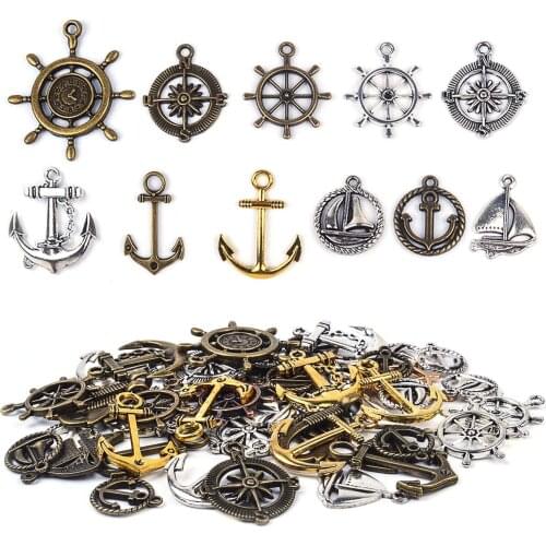 100 Gram Mixed Alloys Metal Antique Anchor Rudder Helm Compass Punk Steampunk Shaped Pendant Charms DIY Jewelry Making Accessory