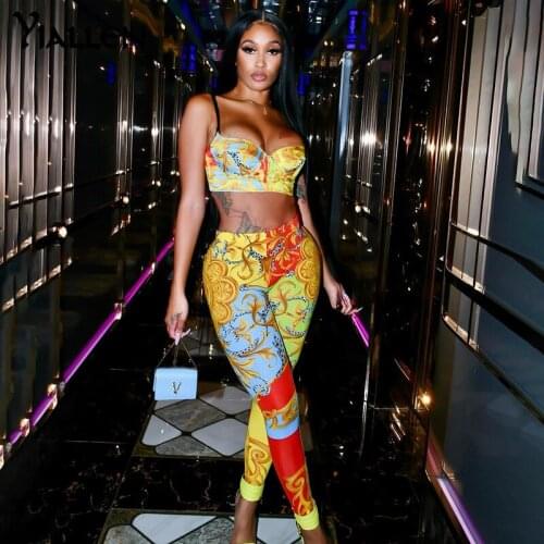 Yiallen Two Piece Pants Set For Ladies New Arrival Printing Crop Bra And High Waist Leggings Hot Streetwear Resort Wear Women