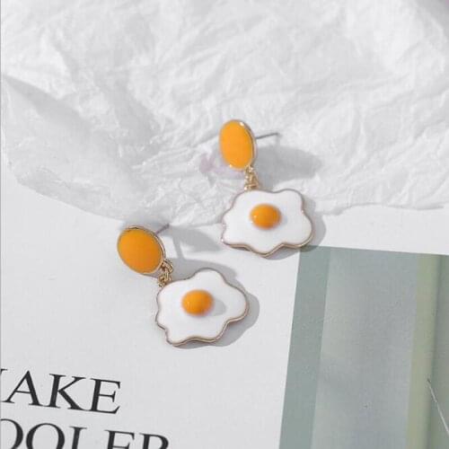 JINGLANG Korean girl cute poached egg fried egg earrings personalized design earrings trendy creative earrings