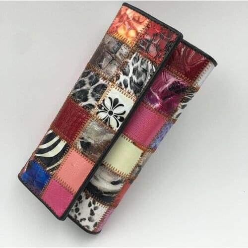 Tri-fold Wallet Ethnic Leather Stitching Ladies Wallet Coin Purse Multi-purpose Womens Bag