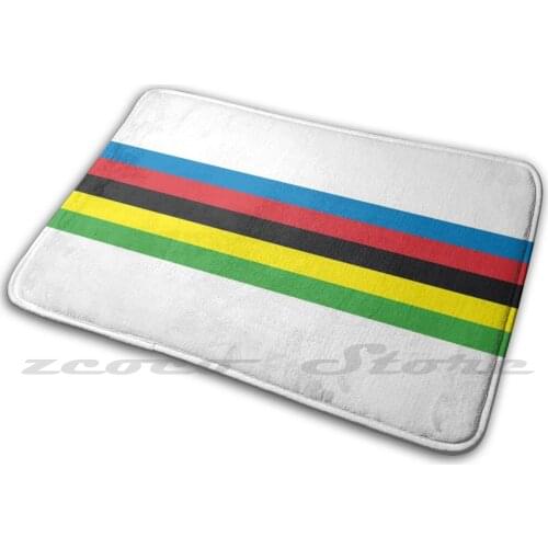 World Champ Carpet Water Absorb Non-Slip Door Mat Cycling World Champ Stripes Bands Rainbow Bike Bicycle Mountain Cyclo Cross