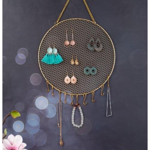 Round Grid Iron Frame Wall Hanging Decoration Jewelry Display Stand Sundries Storage Rack Home Accessory Store Wall Hanging Rack