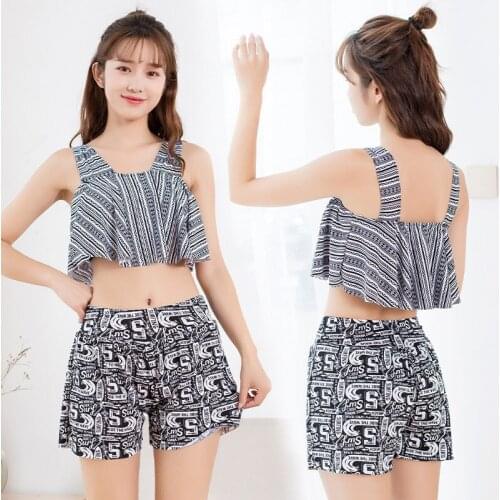 Swimsuit Conservative Ladies New Korean Split Skirt Two-piece Suit Covering The Flesh and Slimming Swimsuit 2021