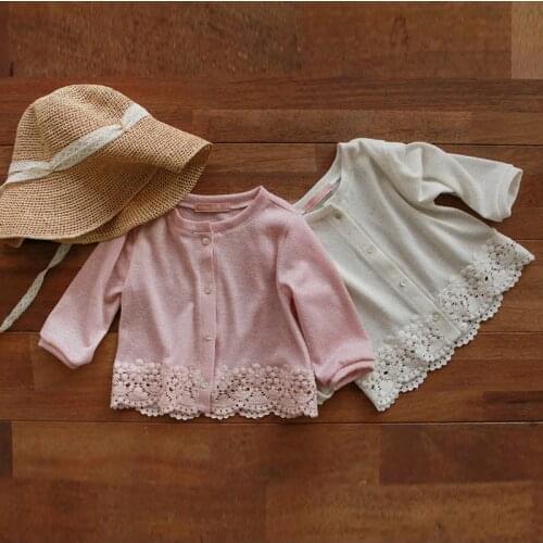 Sweet Lace Hem Girls Jackets Spring Fall Thin Coat for Toddler Girls Clothing Cotton Ribbed Tops Children Outwear Clothes