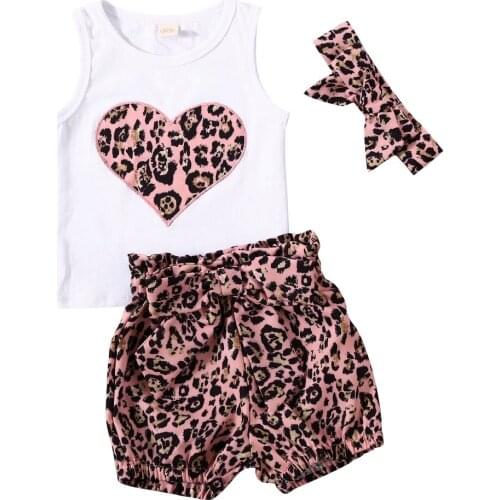Summer Newborn Infant Baby Girls Clothes Vest Shirt Tops Leopard Print Shorts Pants Headband Outfits Set 0-24 Months