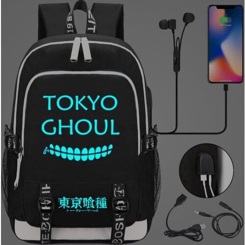 Anime Tokyo Ghoul Night Lumious Backpack Students USB Charging Laptop Backpack Women Men Daily Travel Backpacks College Backpack