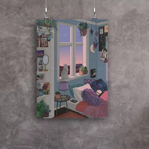 Wall Art Home Decor Cat Canvas Painting Sleep Modern Picture Comfortable Print Cartoon Modular Early Morning Poster Living Room